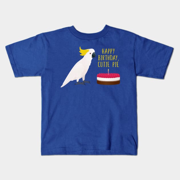 Happy birthday, cutie pie, cockatoo with cheesecake Kids T-Shirt by Tefra